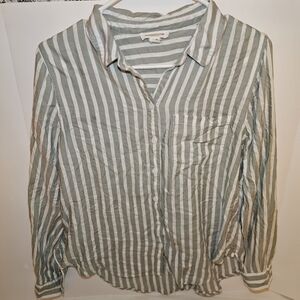 beachlunchlounge Sage and White Striped Button Down Shirt